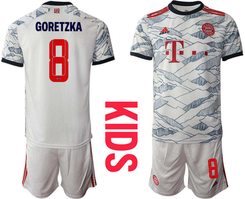 Youth 2021-2022 Club Bayern Munich Second away white #8 Soccer Jersey->customized soccer jersey->Custom Jersey